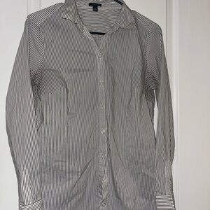 Ann Taylor Black and White Striped Button Down Shirt